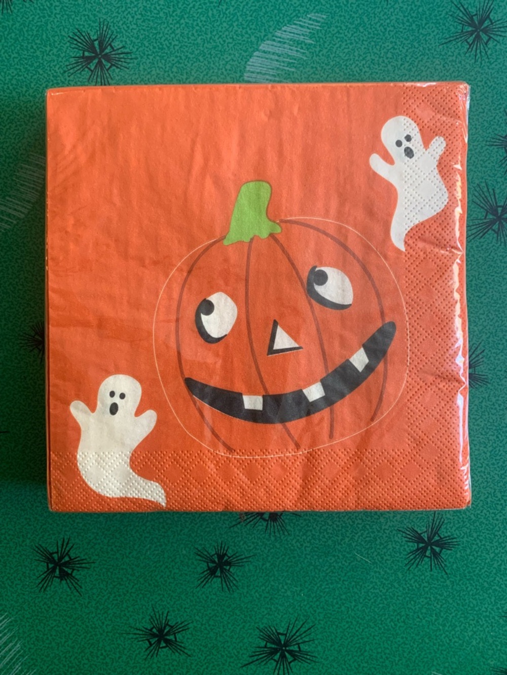 90s New Unopened 20 ct Halloween Pumpkin & Ghost Recycled Orange Party Napkins